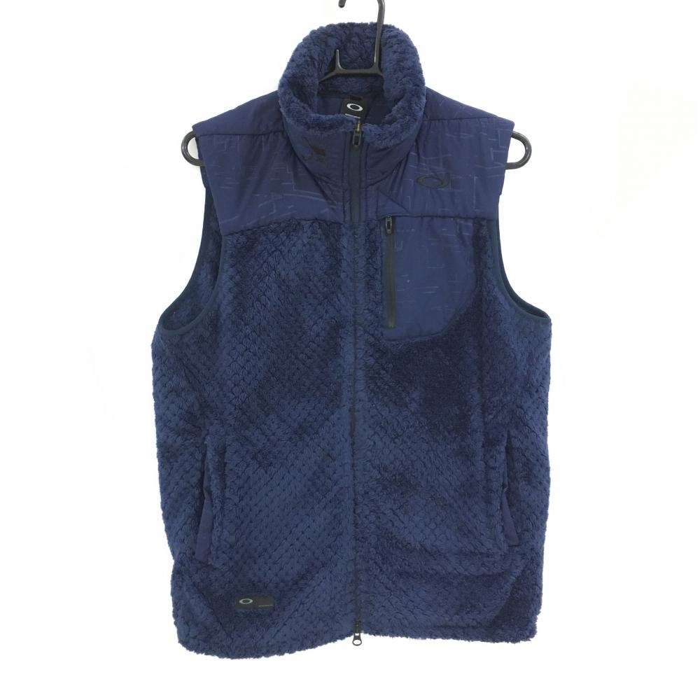 【美品】オークリー 切替ボアベスト ネイビー ネックスカル刺しゅう 胸ポケット メンズ L ゴルフウェア Oakley