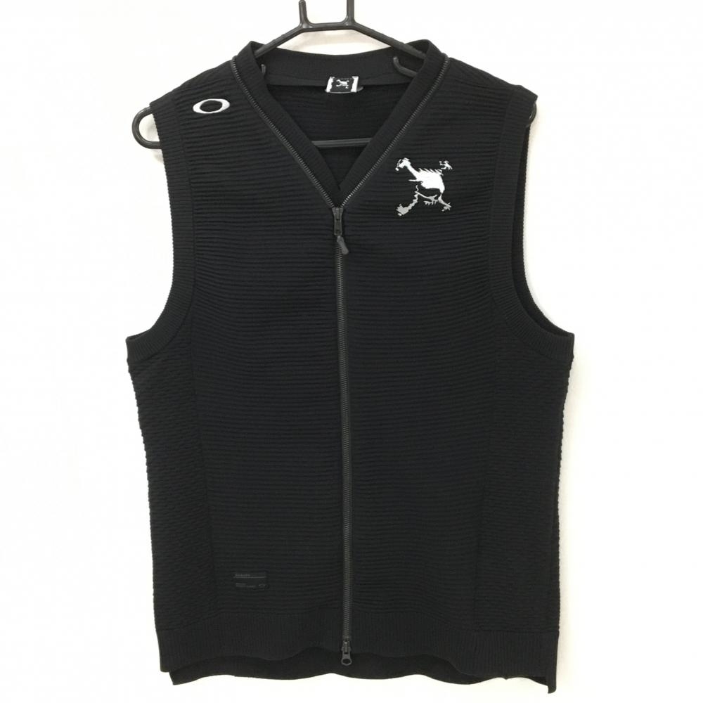 【超美品】オークリー ニットジップベスト 黒 凸凹ボーダー スカル メンズ L ゴルフウェア Oakley