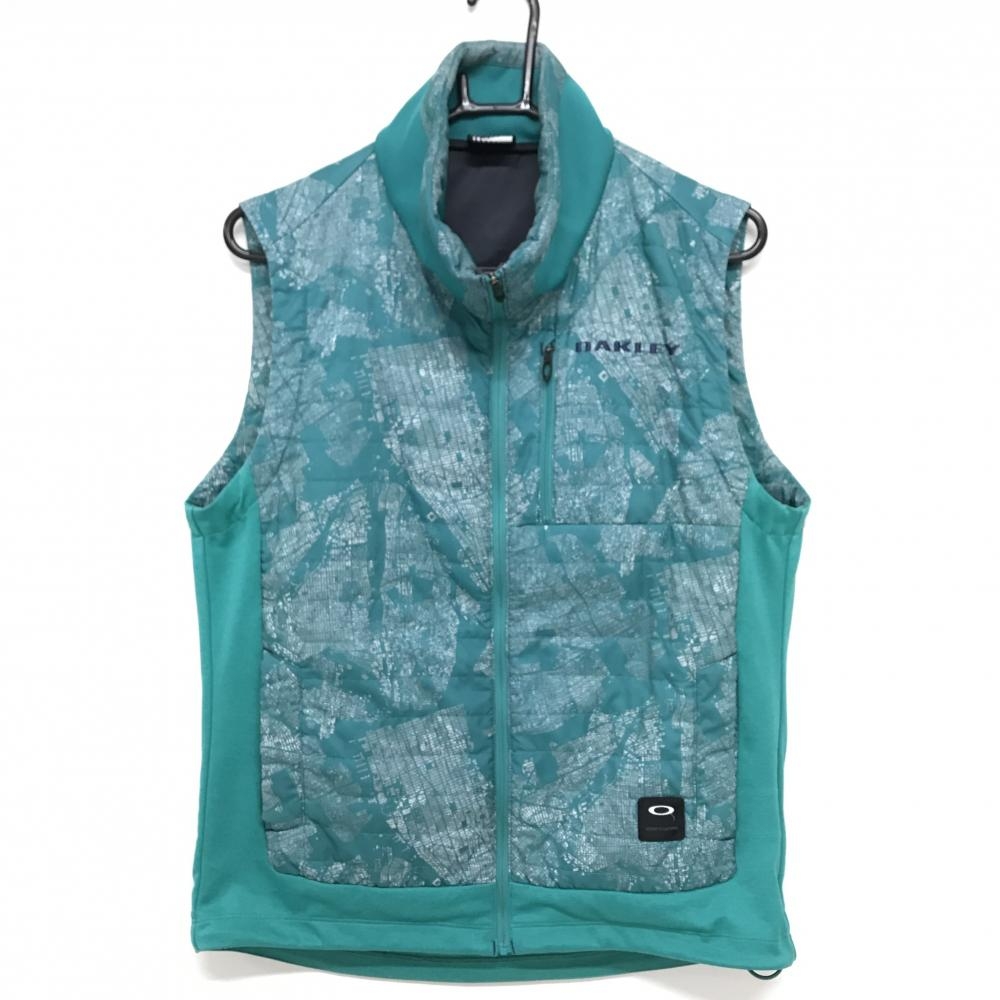 オークリー 中綿ベスト グリーン 総柄 ロゴネイビー 裏地付  メンズ M ゴルフウェア Oakley
