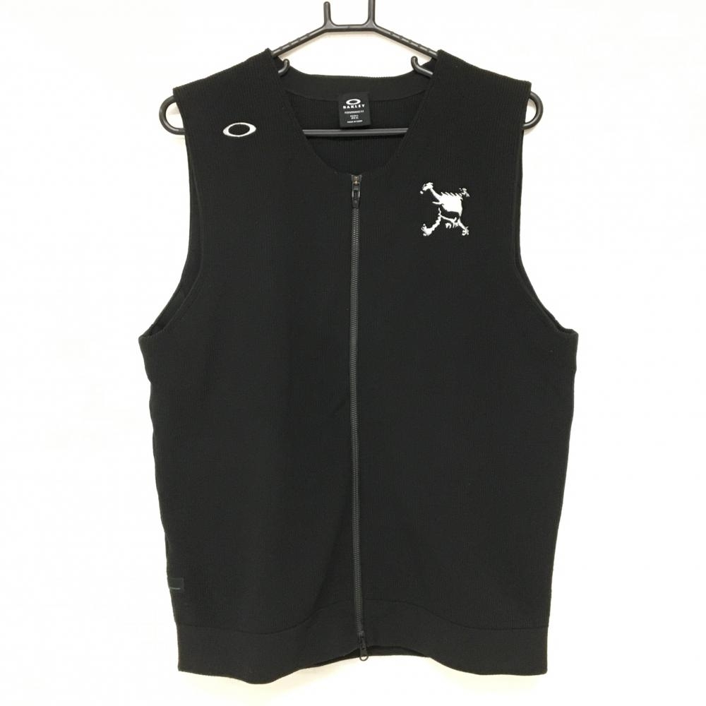 オークリー ニットジップベスト 黒×ライトグレー ダブルジップ メンズ XL ゴルフウェア Oakley