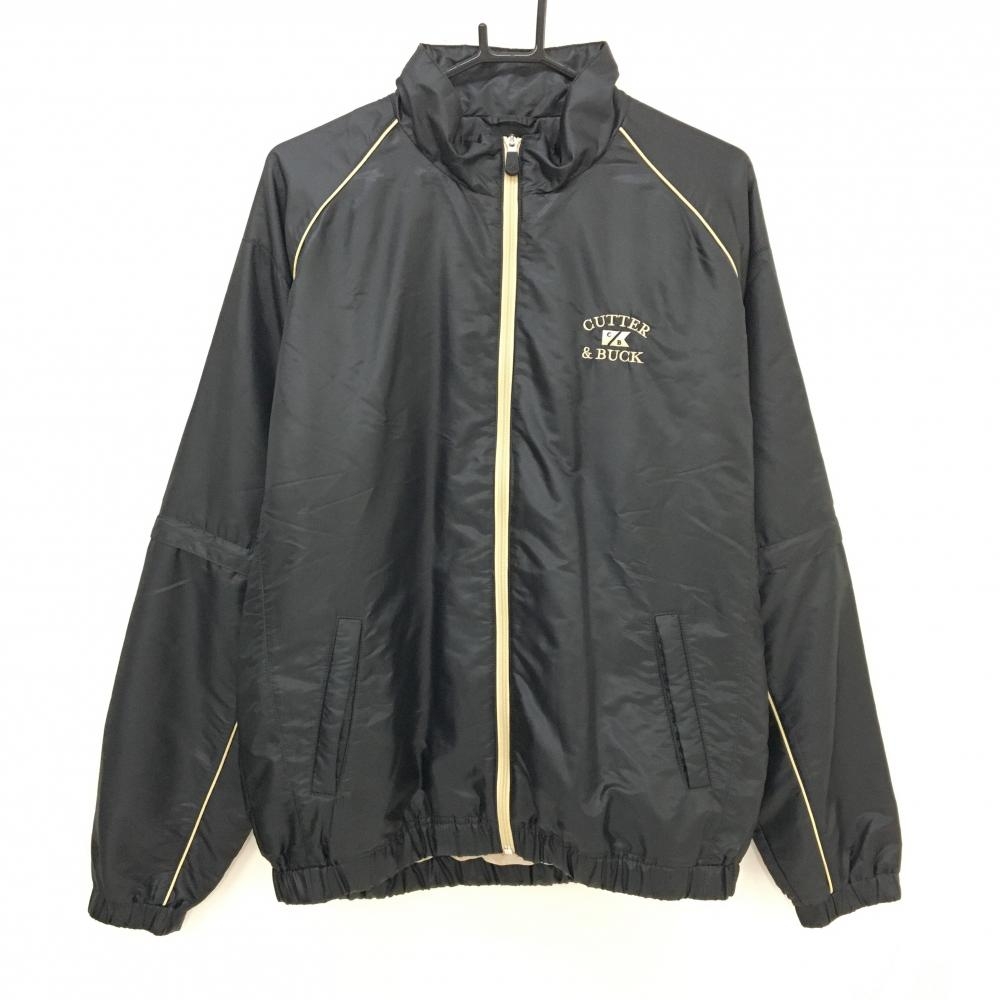 【超美品】カッターアンドバック 2WAY中綿ジャケット 黒×ベージュ ロゴ刺しゅう 袖着脱可 メンズ LL ゴルフウェア CUTTER＆BUCK
