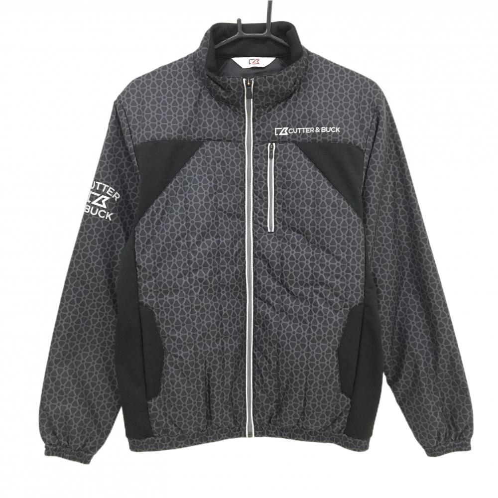 【超美品】カッターアンドバック 中綿ジャケット 黒×グレー 総柄 サイド・袖下切替 胸元ロゴ メンズ M ゴルフウェア CUTTER＆BUCK