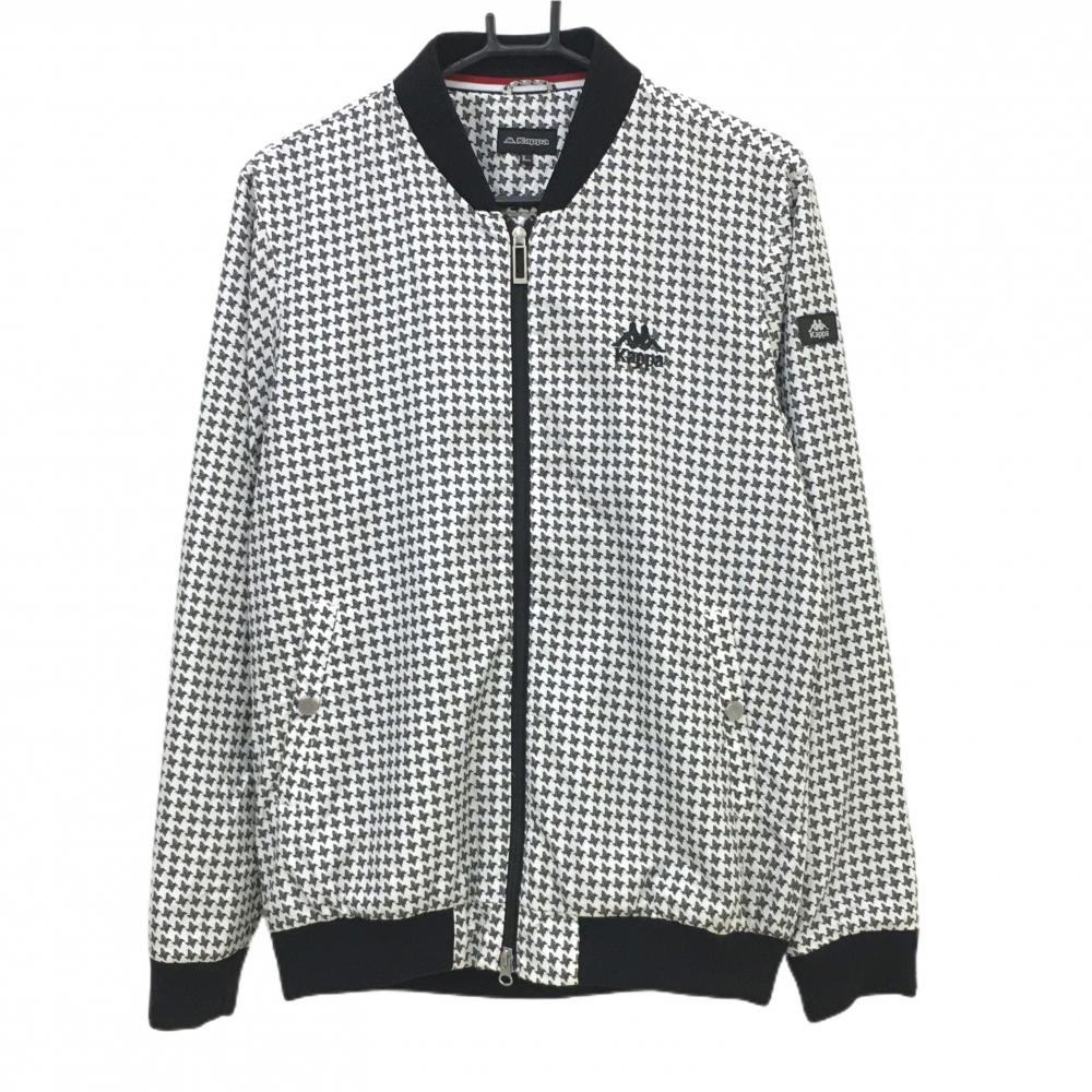【美品】カッパ ジャケットブルゾン 白×黒 千鳥総柄 ダブルジップ 裏地メッシュ  メンズ L ゴルフウェア Kappa