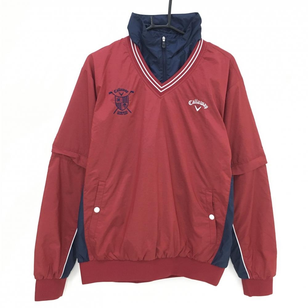 【超美品】キャロウェイ 4WAY中綿スニード 杢レッド×ネイビー ブルゾン 袖・ネック着脱可 Vネック メンズ 3L ゴルフウェア Callaway