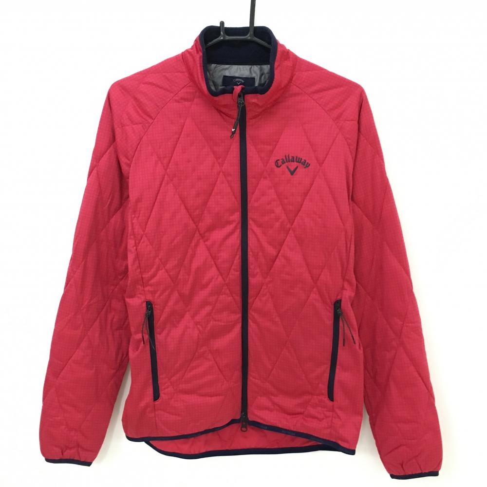 【美品】キャロウェイ 中綿ジャケット レッド系 格子チェック 襟裏フリース  メンズ M ゴルフウェア Callaway