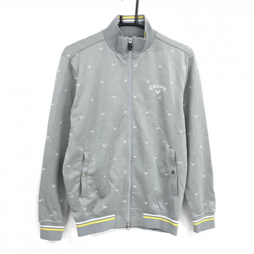 【美品】キャロウェイ ジャケットブルゾン グレー×白 ロゴ刺しゅう総柄 メンズ M ゴルフウェア Callaway