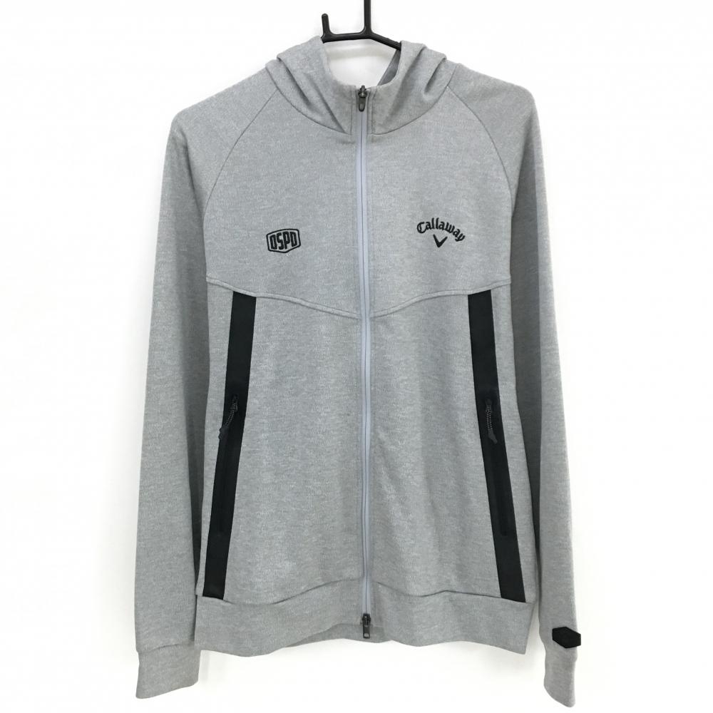 キャロウェイ ジップパーカー 杢グレー×黒 ロゴ刺しゅう ダブルジップ メンズ L ゴルフウェア Callaway