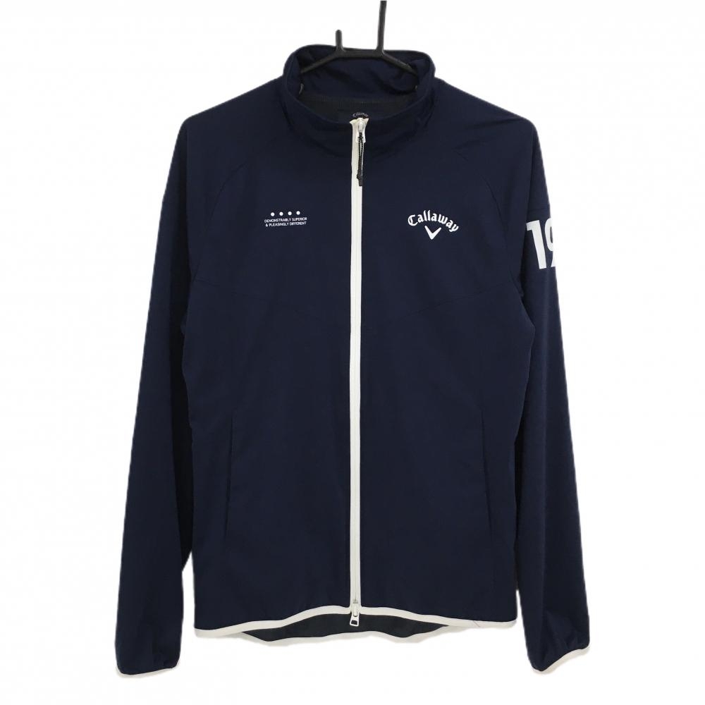 キャロウェイ ジャケット ネイビー×白 ロゴ ダブルジップ 裏地メッシュ  メンズ M ゴルフウェア Callaway