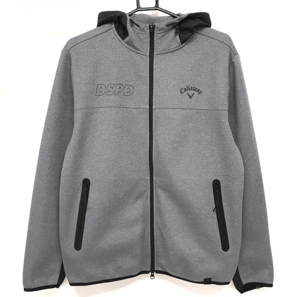 【美品】キャロウェイ ジップパーカー グレー×黒 ロゴ ダブルジップ ネックドローコード メンズ L ゴルフウェア Callaway