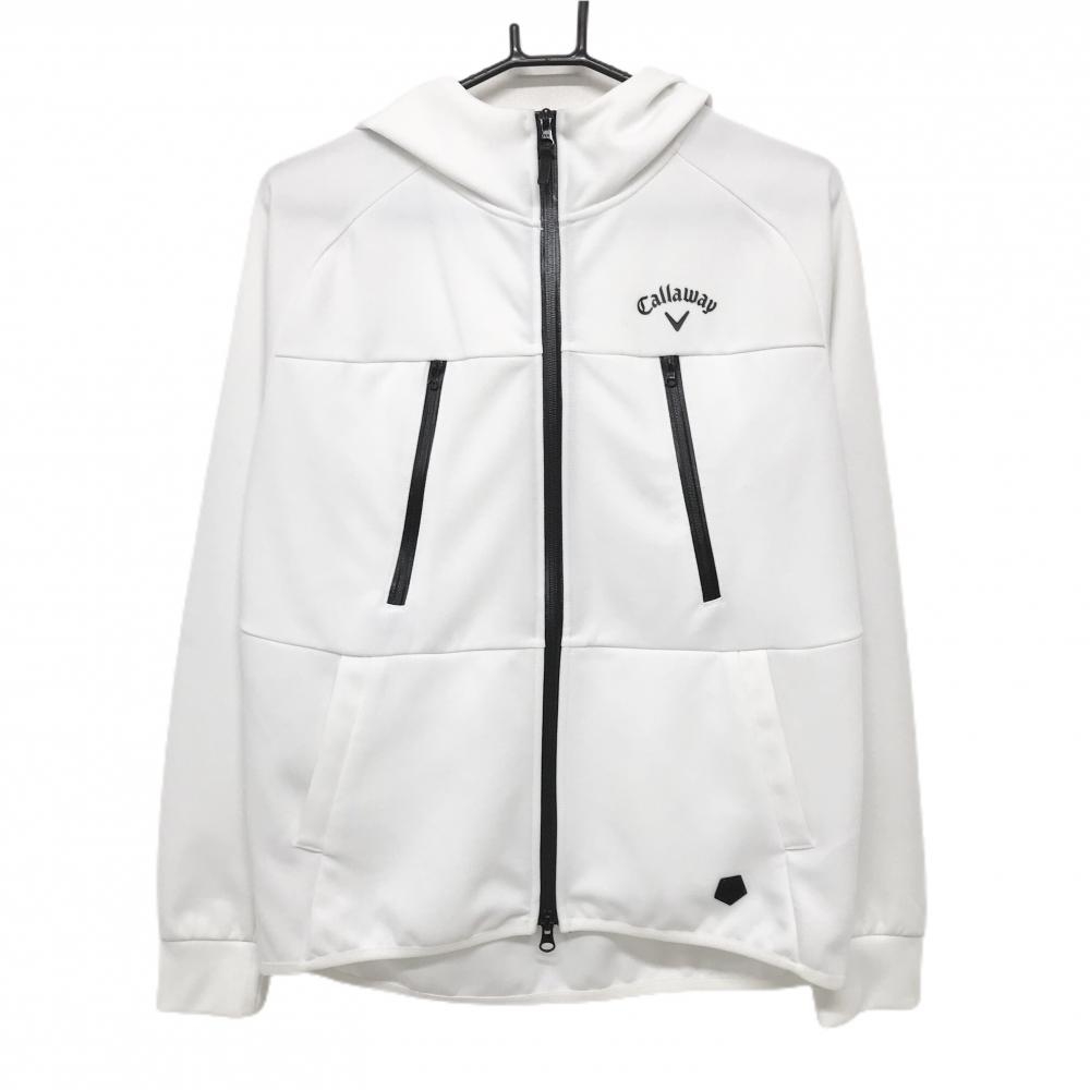 キャロウェイ ジップパーカー 白×黒 胸元ロゴ メンズ M ゴルフウェア Callaway