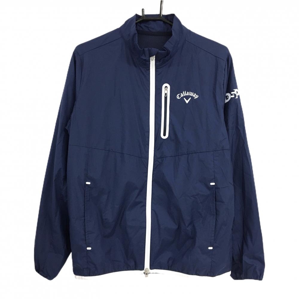 【美品】キャロウェイ ジャケット ネイビー×白 胸元ロゴ 裏地メッシュ メンズ M ゴルフウェア Callaway