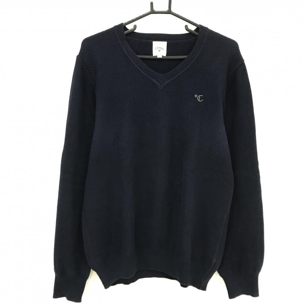 【美品】キャロウェイ セーター ネイビー カシミヤ混 Vネック  メンズ L ゴルフウェア Callaway