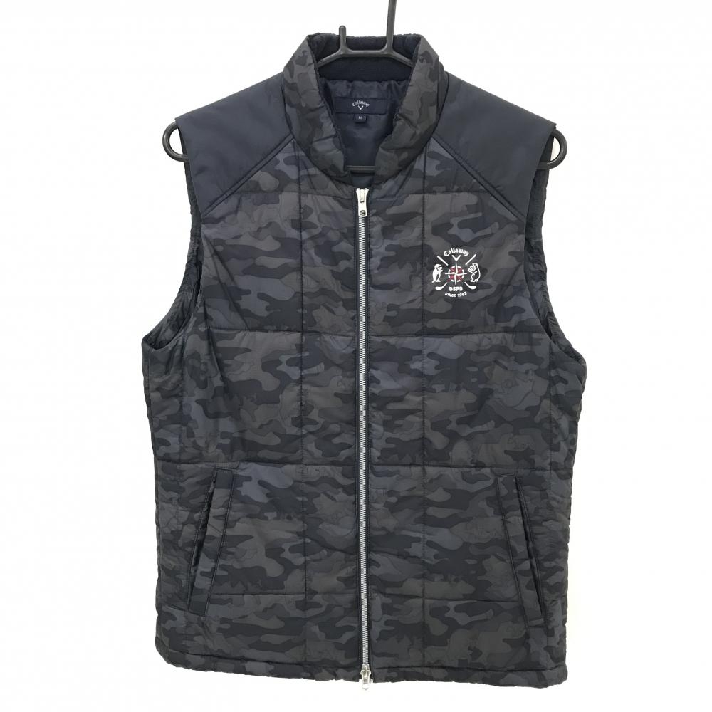 【美品】キャロウェイ 中綿ベスト ネイビー×グレー カモフラ調 白クマ 裾ドローコード メンズ M ゴルフウェア Callaway