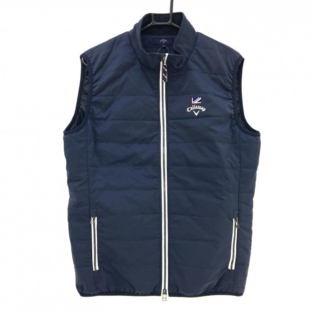 キャロウェイ 中綿ベスト ネイビー×白 ロゴ刺しゅう ダブルジップ  メンズ LL ゴルフウェア Callaway
