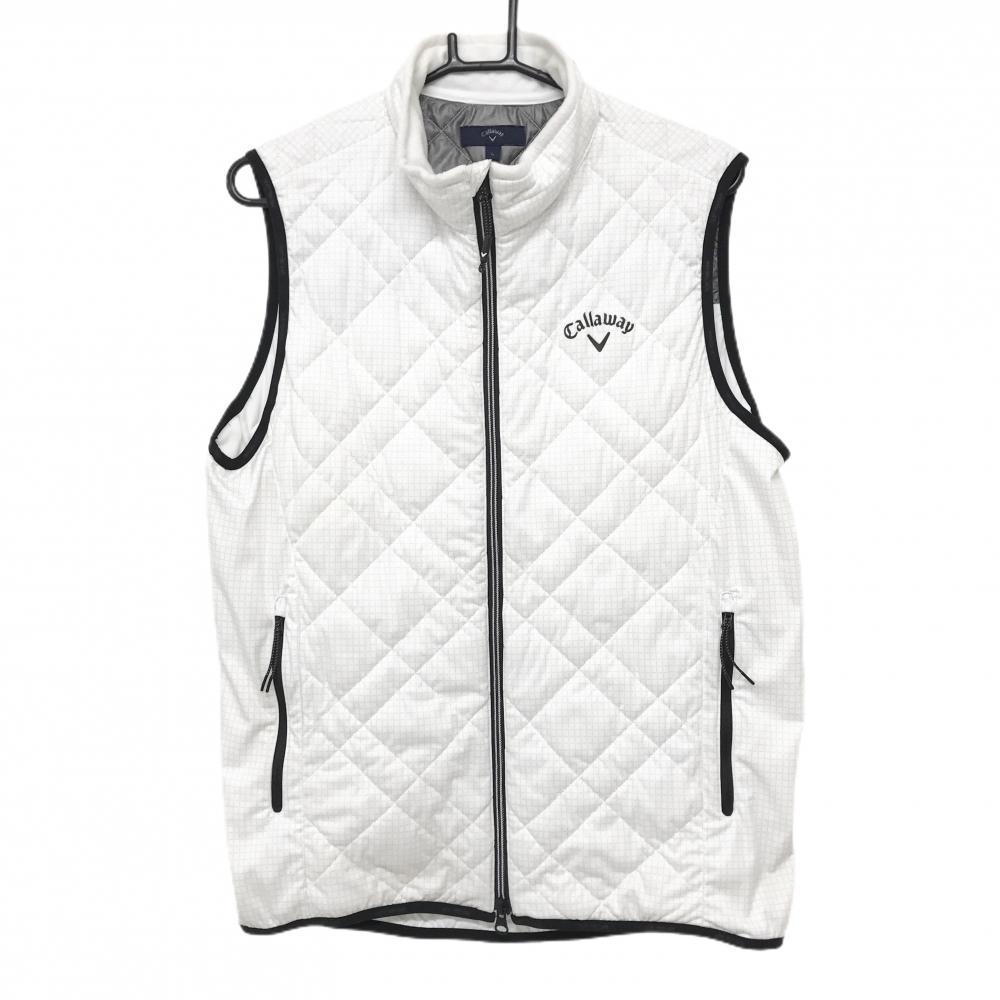キャロウェイ 中綿ベスト 白×ライトグレー 格子柄 ダブルジップ メンズ L ゴルフウェア Callaway
