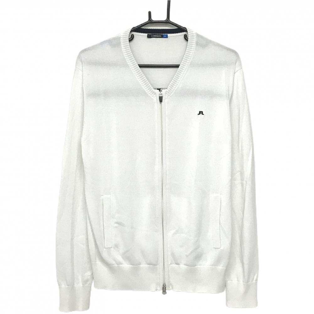 【超美品】ジェイリンドバーグ ニットジャケット 白×ネイビー バックロゴ  メンズ M ゴルフウェア J．LINDEBERG