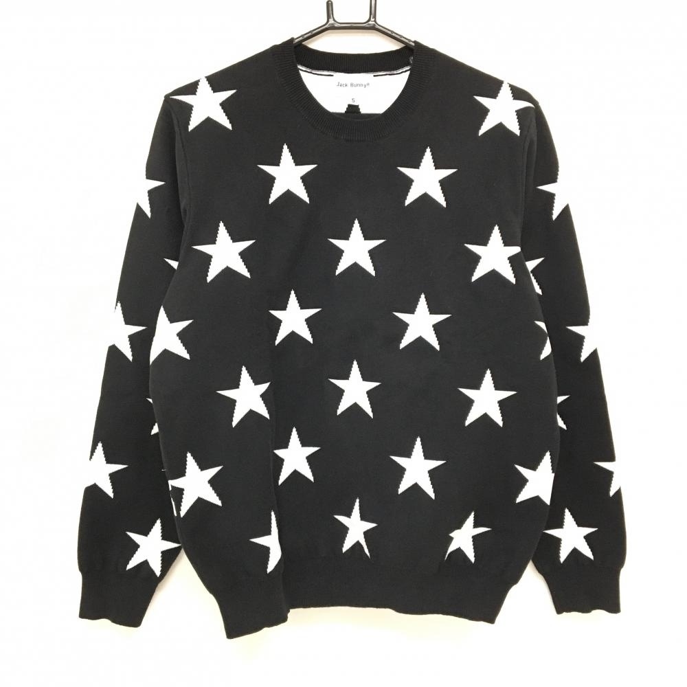【超美品】ジャックバニー セーター 黒×白 星総柄 ニット メンズ 5(L) ゴルフウェア Jack Bunny