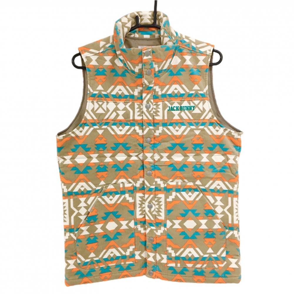 【新品】ジャックバニー 中綿コーデュロイベスト ベージュ×オレンジ 総柄  メンズ 4(M) ゴルフウェア Jack Bunny