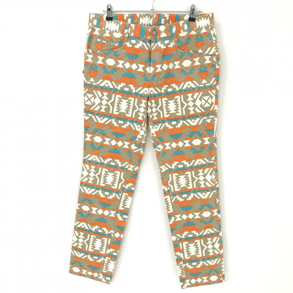 【新品】ジャックバニー コーデュロイパンツ ベージュ×オレンジ 総柄 コットン混 メンズ 6(XL) ゴルフウェア Jack Bunny