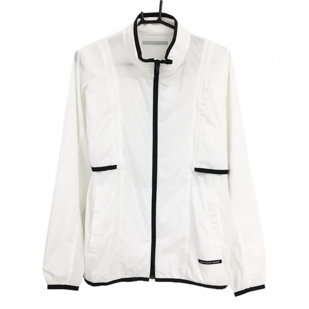 【美品】ジュンアンドロペ 2WAYナイロンジャケット 白×黒 薄手 袖着脱可 メンズ M ゴルフウェア JUN＆ROPE