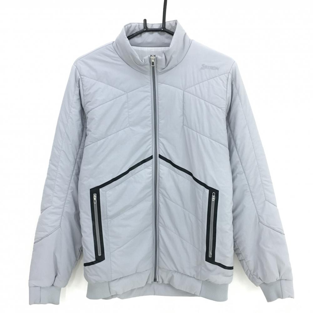 【美品】スリクソンbyデサント 中綿ジャケット グレー×黒 肩ロゴ 蓄熱裏地 メンズ L ゴルフウェア SRIXON