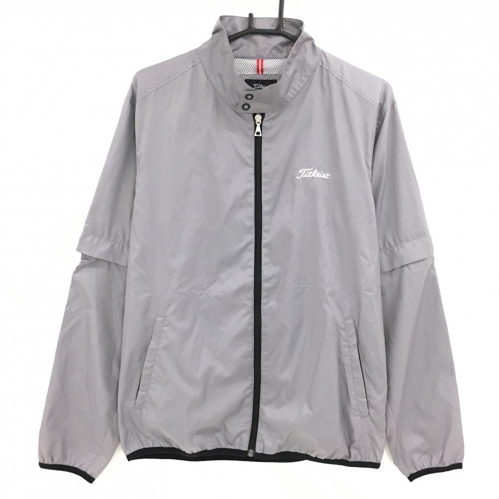 【美品】タイトリスト 2WAYジャケット グレー 細ボーダー 裏メッシュ 袖着脱可 メンズ L ゴルフウェア TITLEIST
