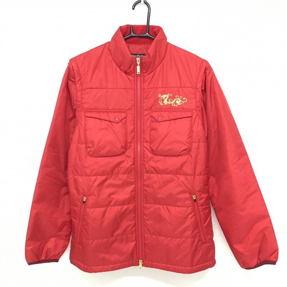 【超美品】ダンスウィズドラゴン 2WAY中綿ジャケット レッド 袖着脱可 ネック裏起毛 メンズ 3(L) ゴルフウェア Dance With Dragon