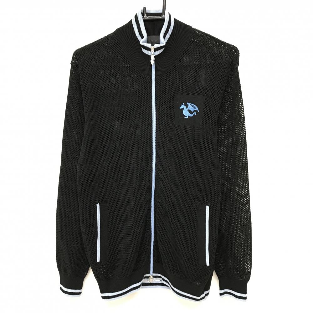 【超美品】ダンスウィズドラゴン メッシュニットブルゾン 黒×ライトブルー コットン混  メンズ 2(M) ゴルフウェア Dance With Dragon