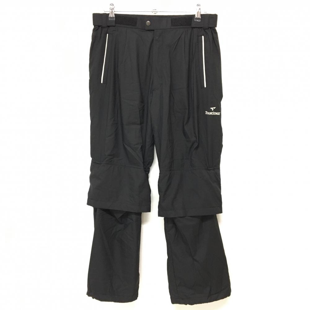 【美品】ツアーステージ パンツ 黒×白 蓄熱裏地 裏微起毛 ウエスト調節可 メンズ L ゴルフウェア TOURSTAGE