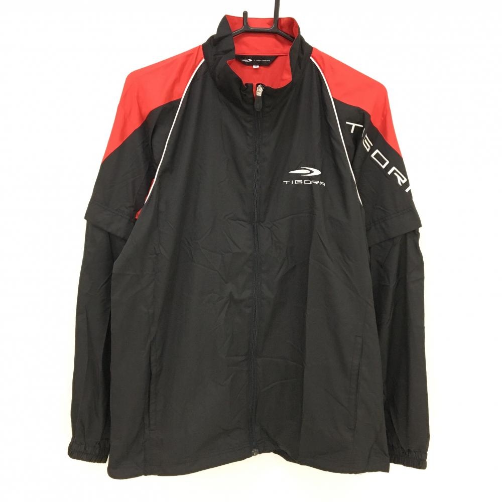 【超美品】ティゴラ 2WAYジャケット 黒×レッド ロゴ刺しゅう 袖着脱可 メンズ M ゴルフウェア TIGORA