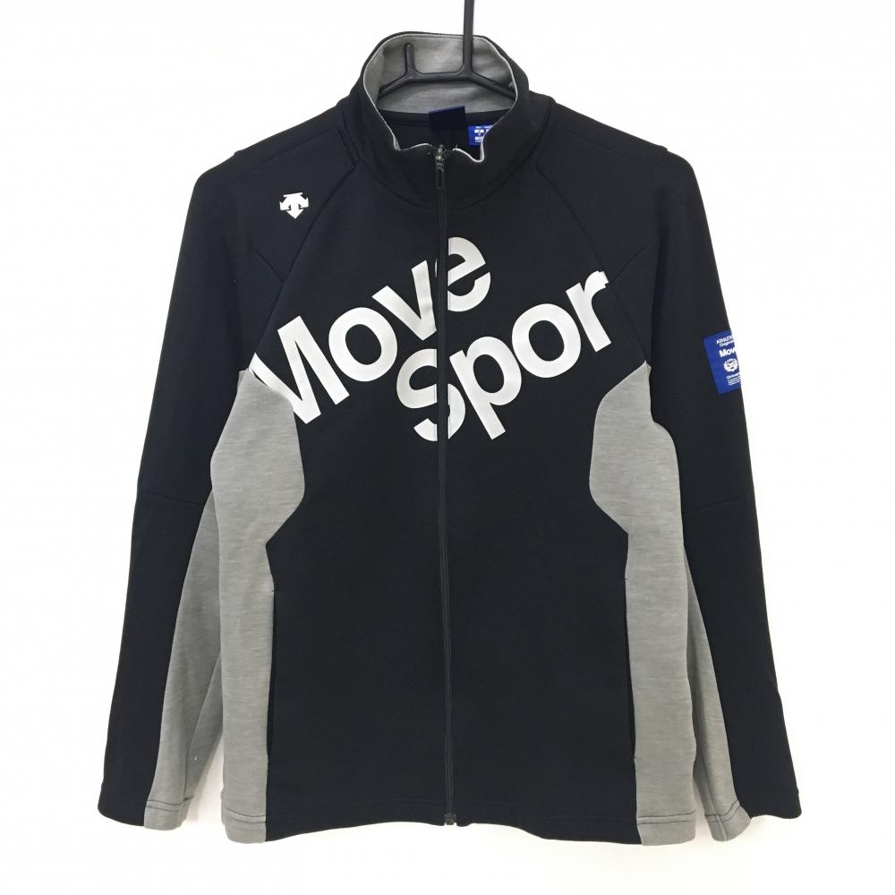 デサントゴルフ ジャケットブルゾン 黒×杢グレー 肩ロゴ フロントプリント メンズ M ゴルフウェア DESCENTE