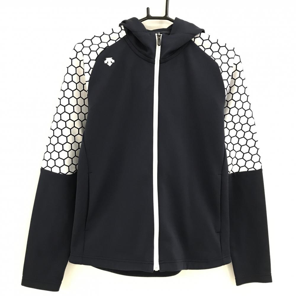 デサントゴルフ ジップパーカー ネイビー×白 ヘキサゴン 肩ロゴ 中田英寿 メンズ M ゴルフウェア DESCENTE