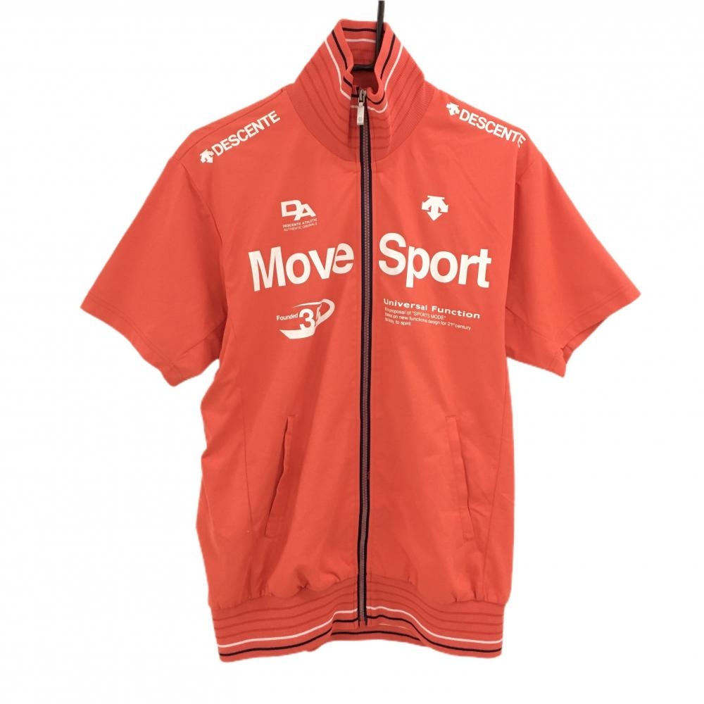 美品】デサント 半袖ジャケット オレンジ×白 ロゴプリント メンズ L