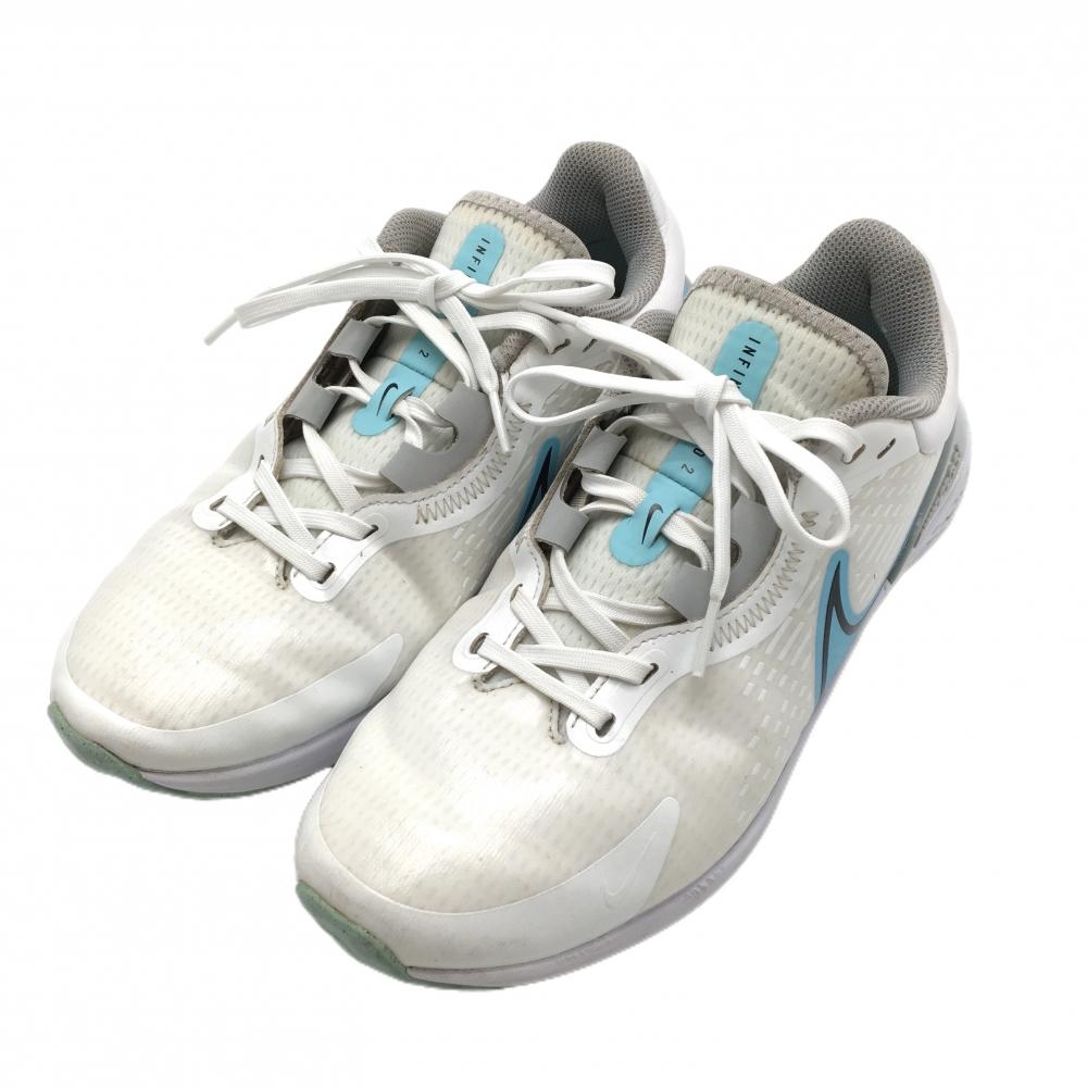 【美品】ナイキ ゴルフシューズ 白×ライトブルー インフィニティプロ2 DM8449-114 スパイクレス メンズ 26.0 ゴルフウェア NIKE