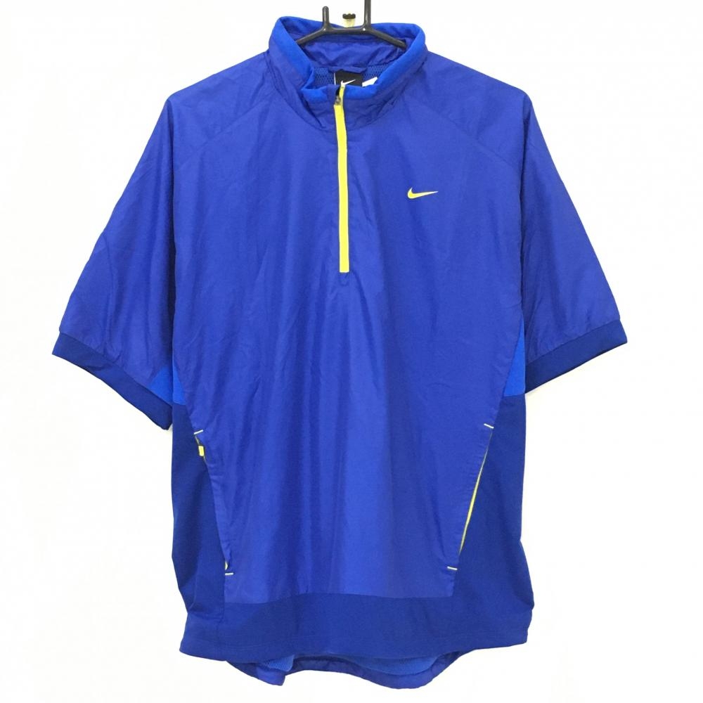 【超美品】ナイキ 半袖ジャケット ブルー×イエロー ハーフジップ 裏地メッシュ メンズ XXL ゴルフウェア 大きいサイズ NIKE