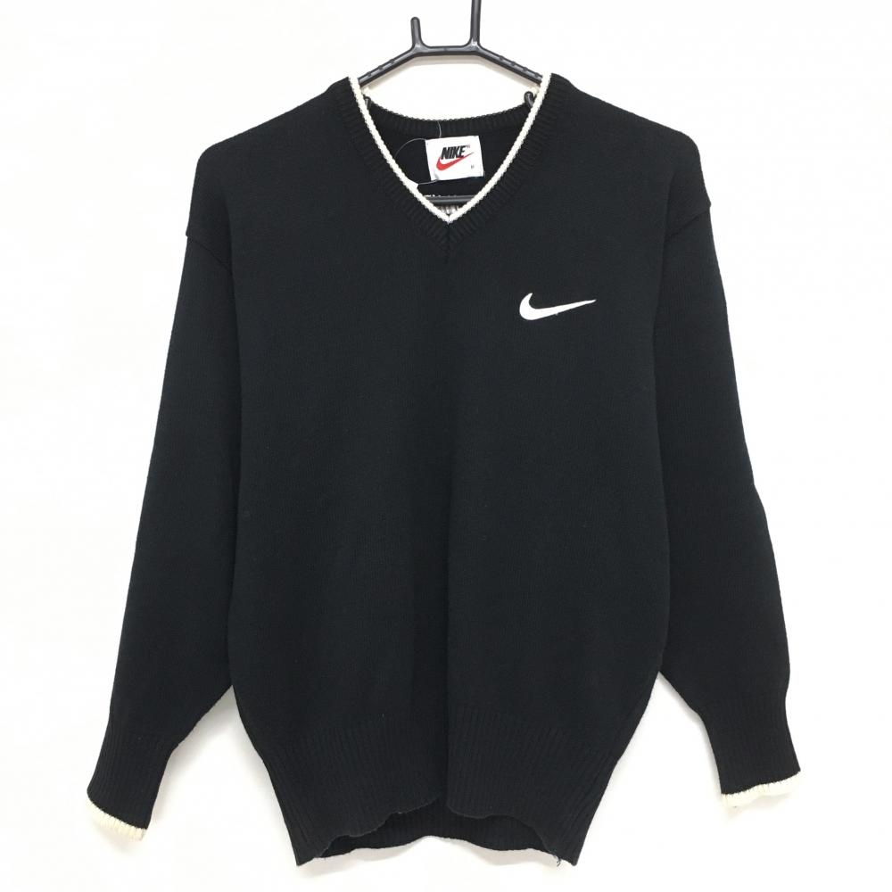 ナイキ セーター 黒×白 Vネック コットン100％ ニット  メンズ M ゴルフウェア NIKE