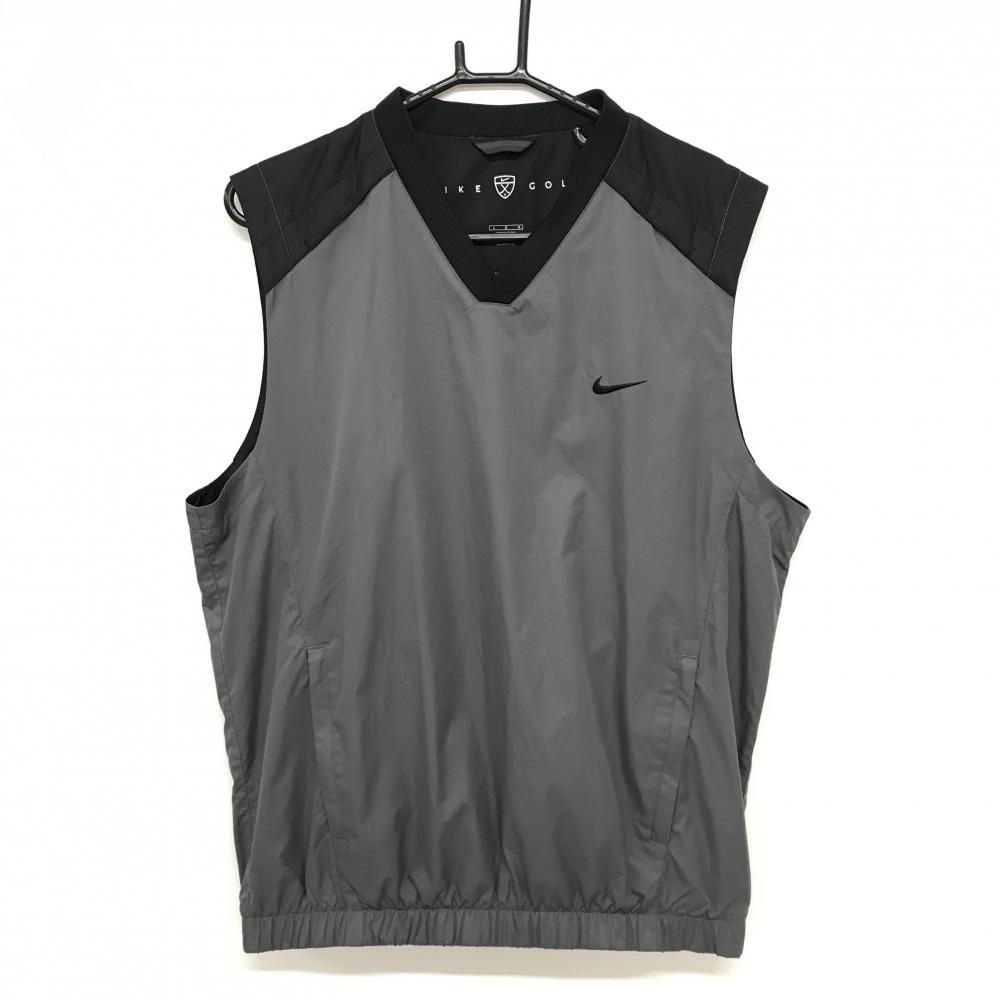 【超美品】ナイキゴルフ アウターベスト グレー×黒 Vネック 裏地メッシュ CLIMA-FIT メンズ LGG ゴルフウェア NIKE