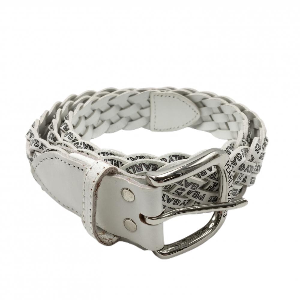 【美品】パーリーゲイツ 編み込みベルト 白×黒 ロゴ総柄  メンズ  ゴルフウェア PEARLY GATES