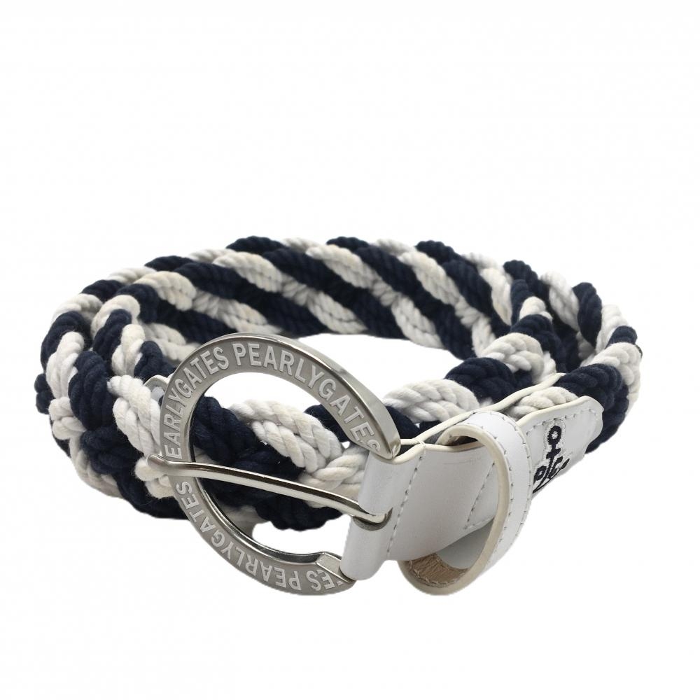 パーリーゲイツ 編み込みベルト 白×ネイビー イカリマーク  メンズ  ゴルフウェア PEARLY GATES