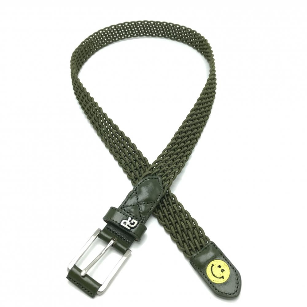 超美品】パーリーゲイツ メッシュベルト グリーン 編み込み ニコちゃん