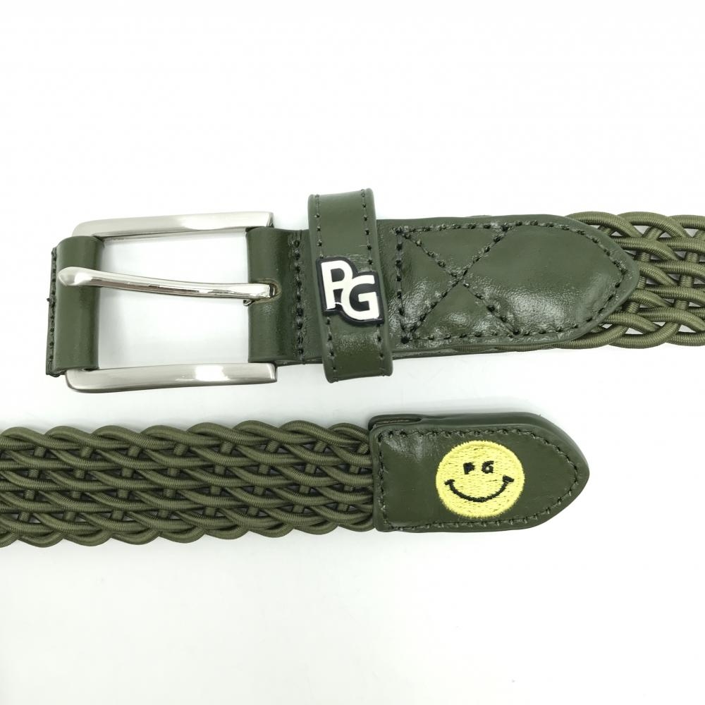 超美品】パーリーゲイツ メッシュベルト グリーン 編み込み ニコちゃん