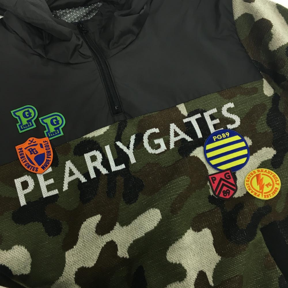 新品】パーリーゲイツ 中綿ニットブルゾン カーキ×黒 一部迷彩 上部
