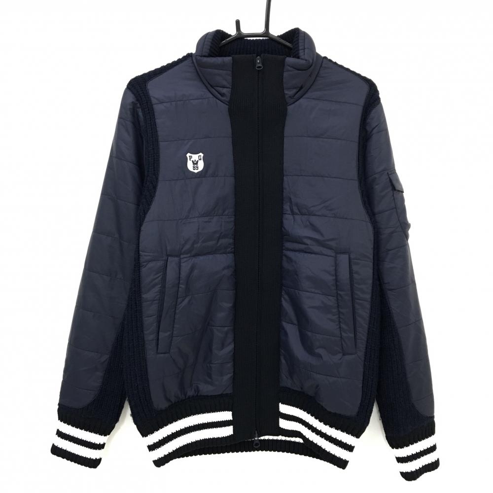 美品】パーリーゲイツ 中綿ニットジャケット ネイビー×白 羊毛混