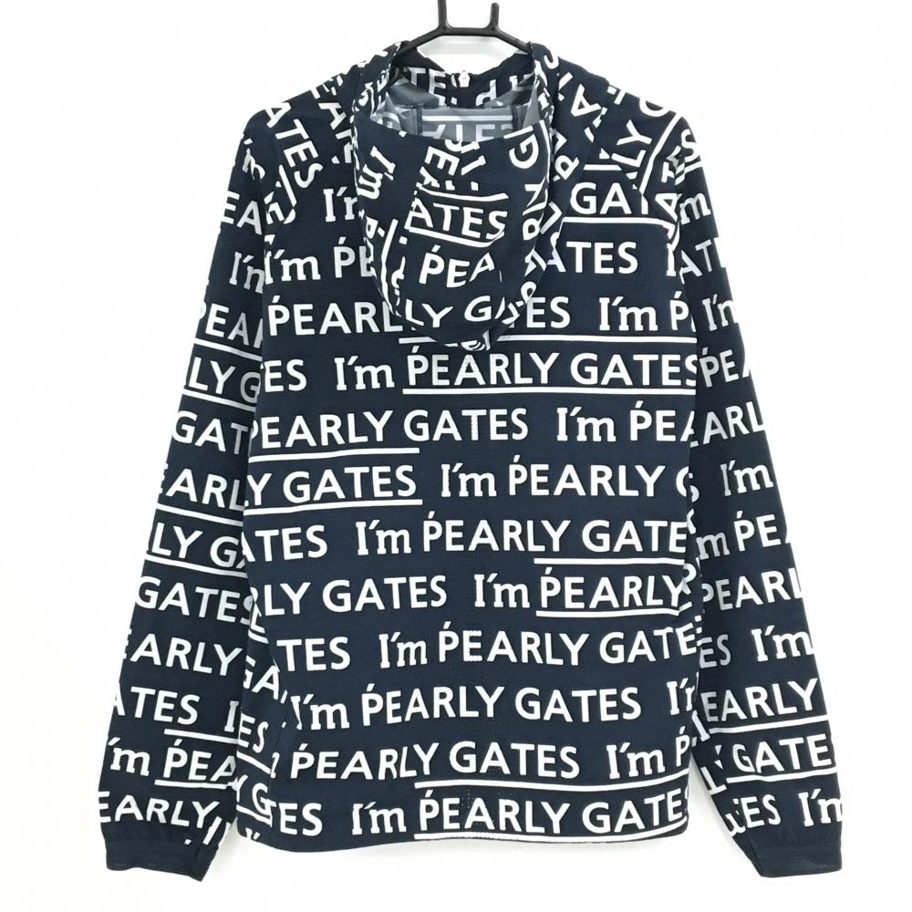 美品】パーリーゲイツ ジップパーカー ネイビー×白 ロゴ総柄 ダブル