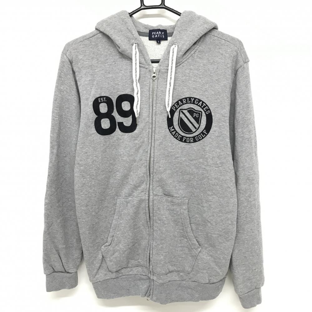 美品】パーリーゲイツ スウェットジップパーカー グレー×黒 コットン