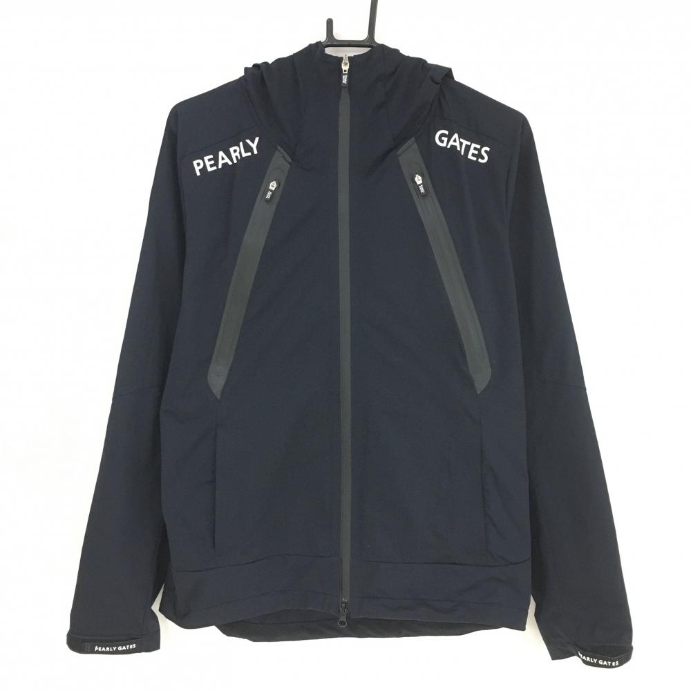 【超美品】パーリーゲイツ ジップパーカー ダークネイビー ロゴ白 ドローコード ブルゾン ブルゾン メンズ 5(L) ゴルフウェア PEARLY GATES