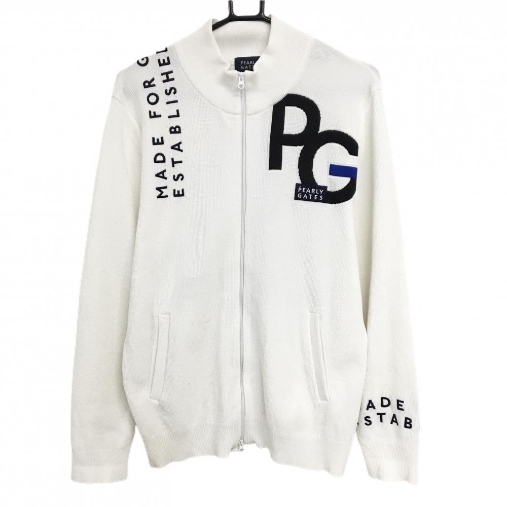 パーリーゲイツ ニットジャケット 白×ネイビー コットン混  メンズ 5(L) ゴルフウェア PEARLY GATES