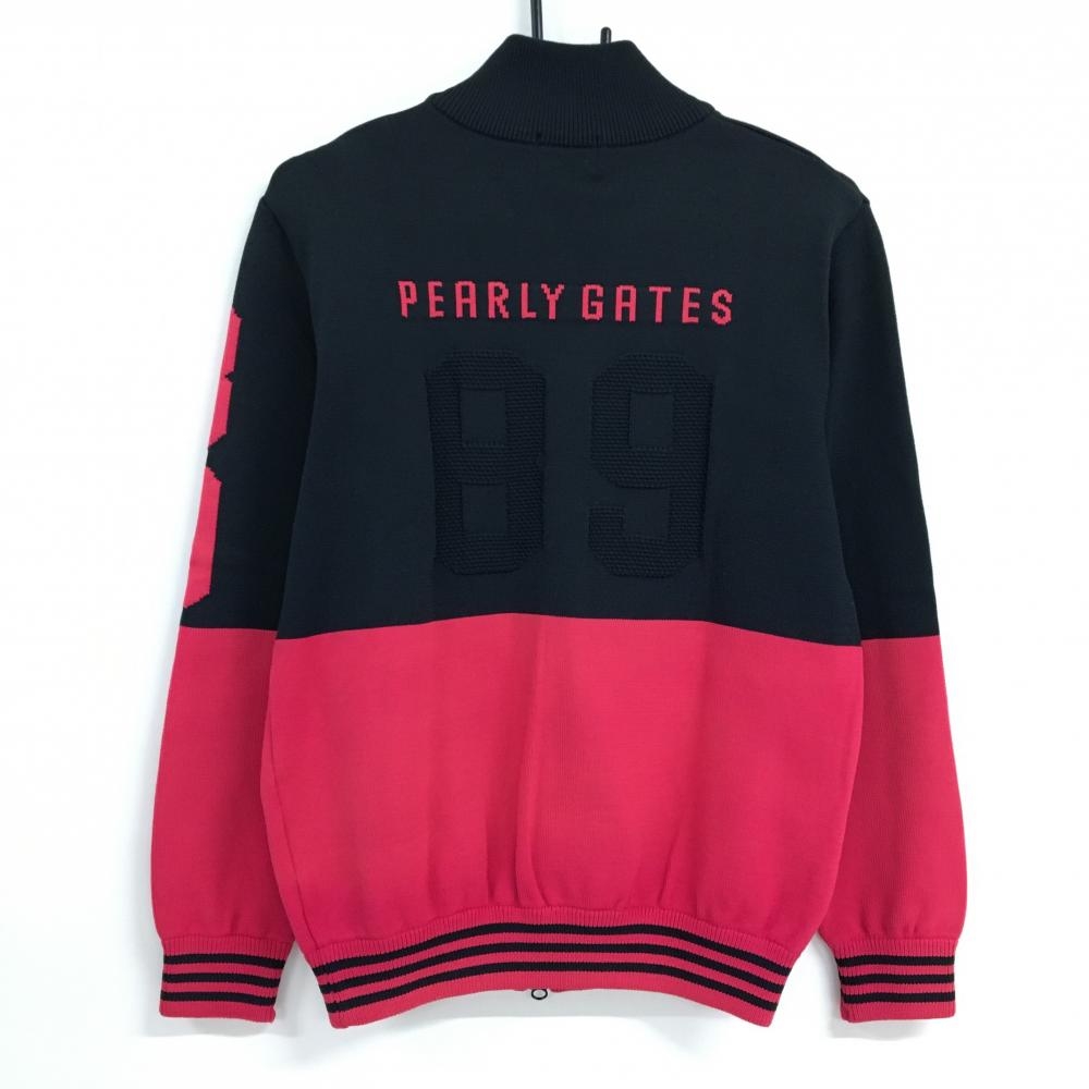 パーリーゲイツ ニットジャケット ダークネイビー×ピンク 胸ロゴ