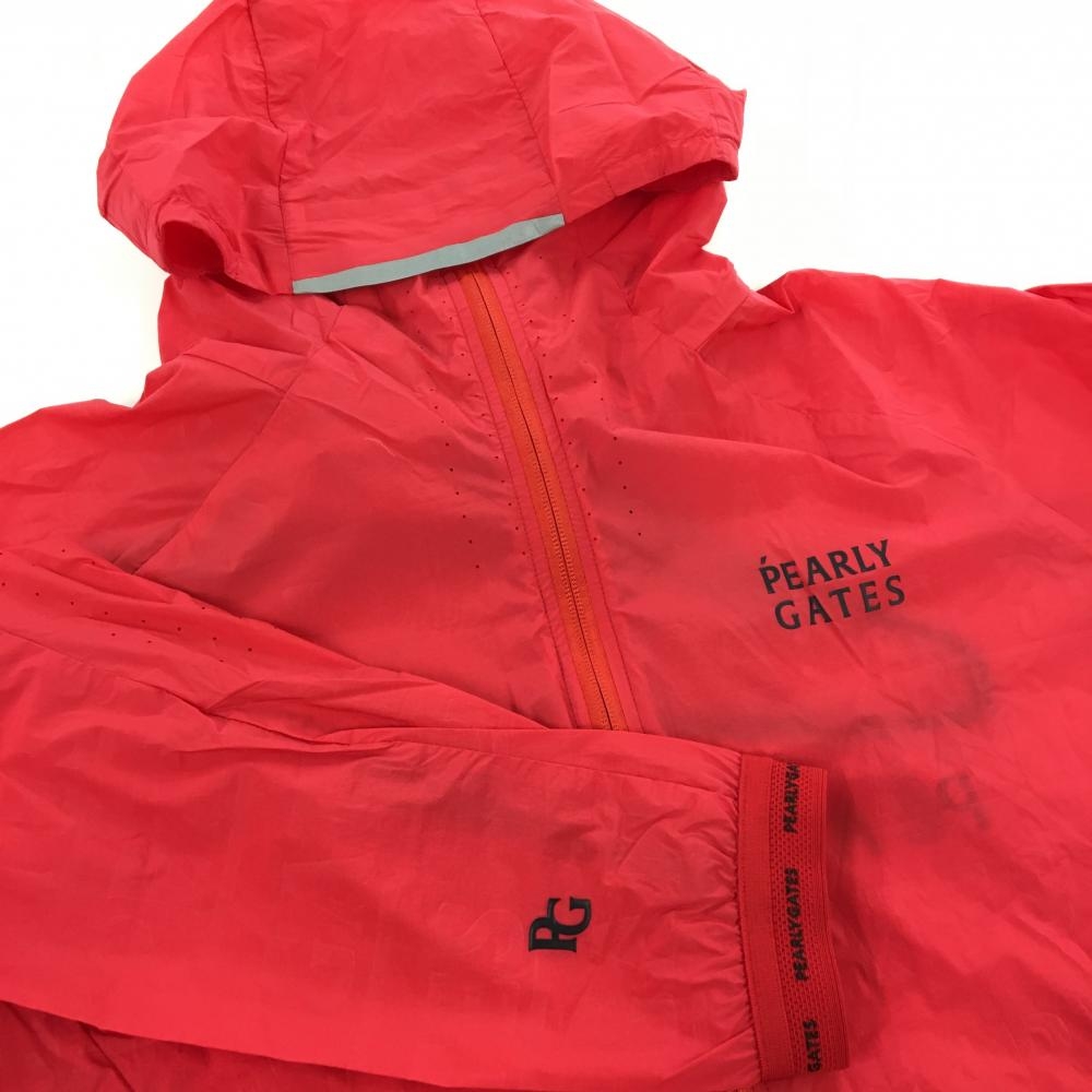 新品】パーリーゲイツ ジップパーカー レッド ロゴ地模様 ナイロン