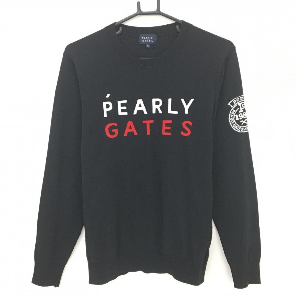 【美品】パーリーゲイツ セーター 黒 フロントロゴ コットン混 メンズ 5(L) ゴルフウェア PEARLY GATES